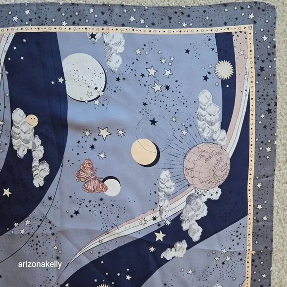 NWT Ann Taylor Silk Square Scarf Celestial Moon Stars Butterflies - Picture 6 of 12
